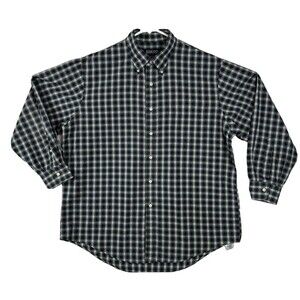 Lands' End Mens Shirt Size 17-33 Blue Plaid Button Down Long Sleeve 100% Cotton